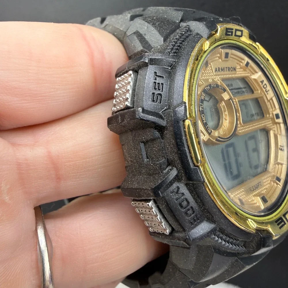 Armitron Digital Watch Black Gold Chronograph Sport Mens 7 Inch 28937